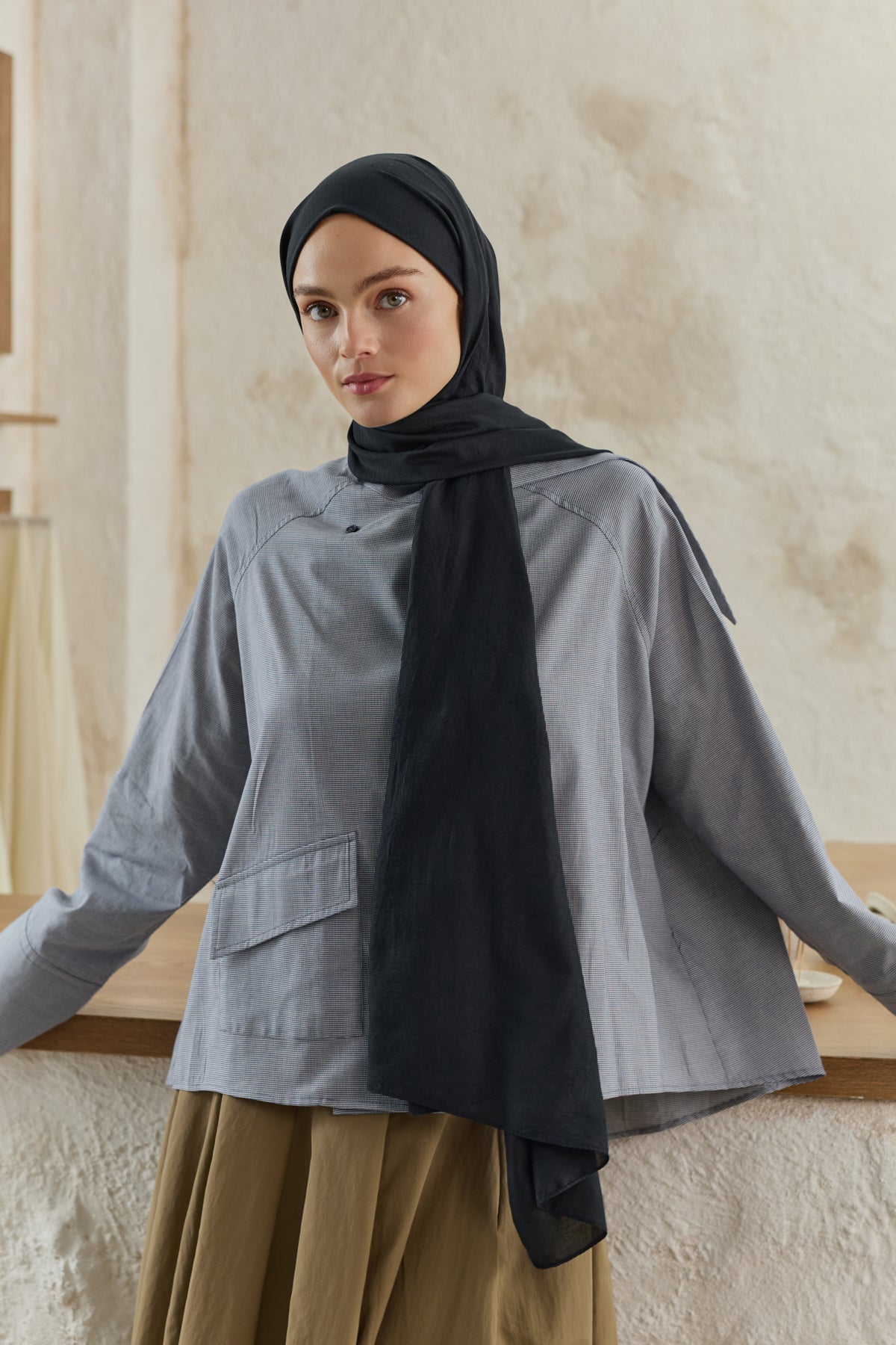 Organik Crash Şal Siyah