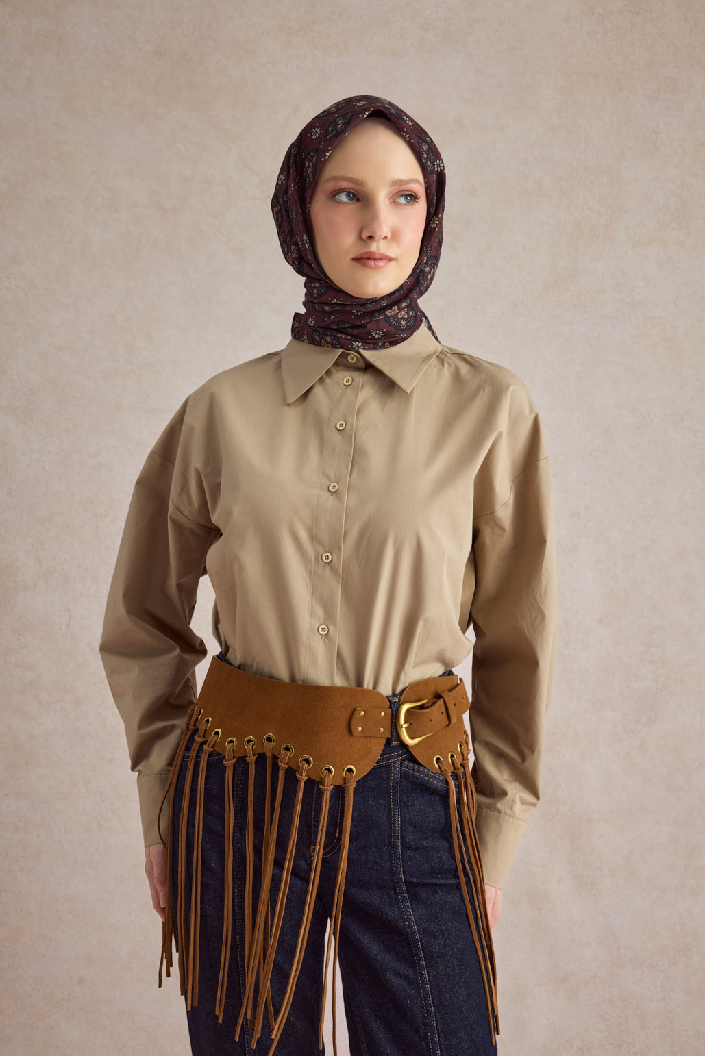 Pamuk Eşarp Medallion Bordo