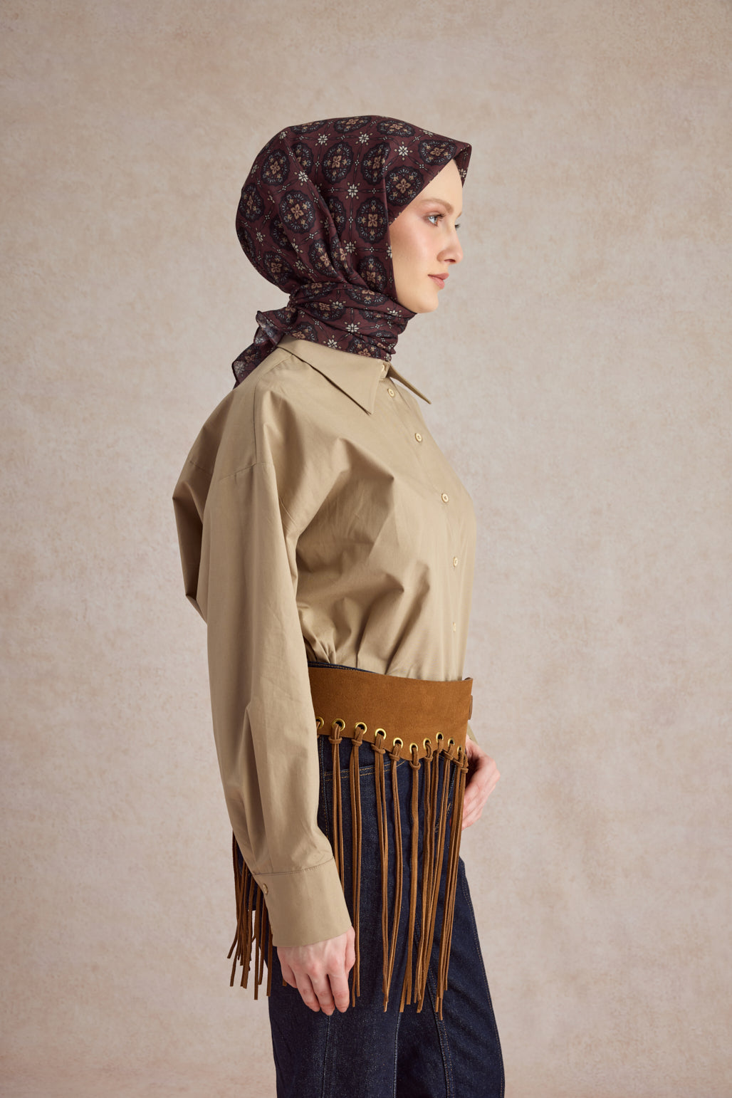 Pamuk Eşarp Medallion Bordo