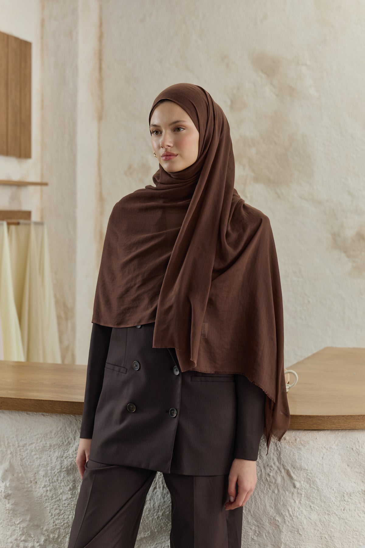 Soft Line Pamuk Şal Acı Kahve