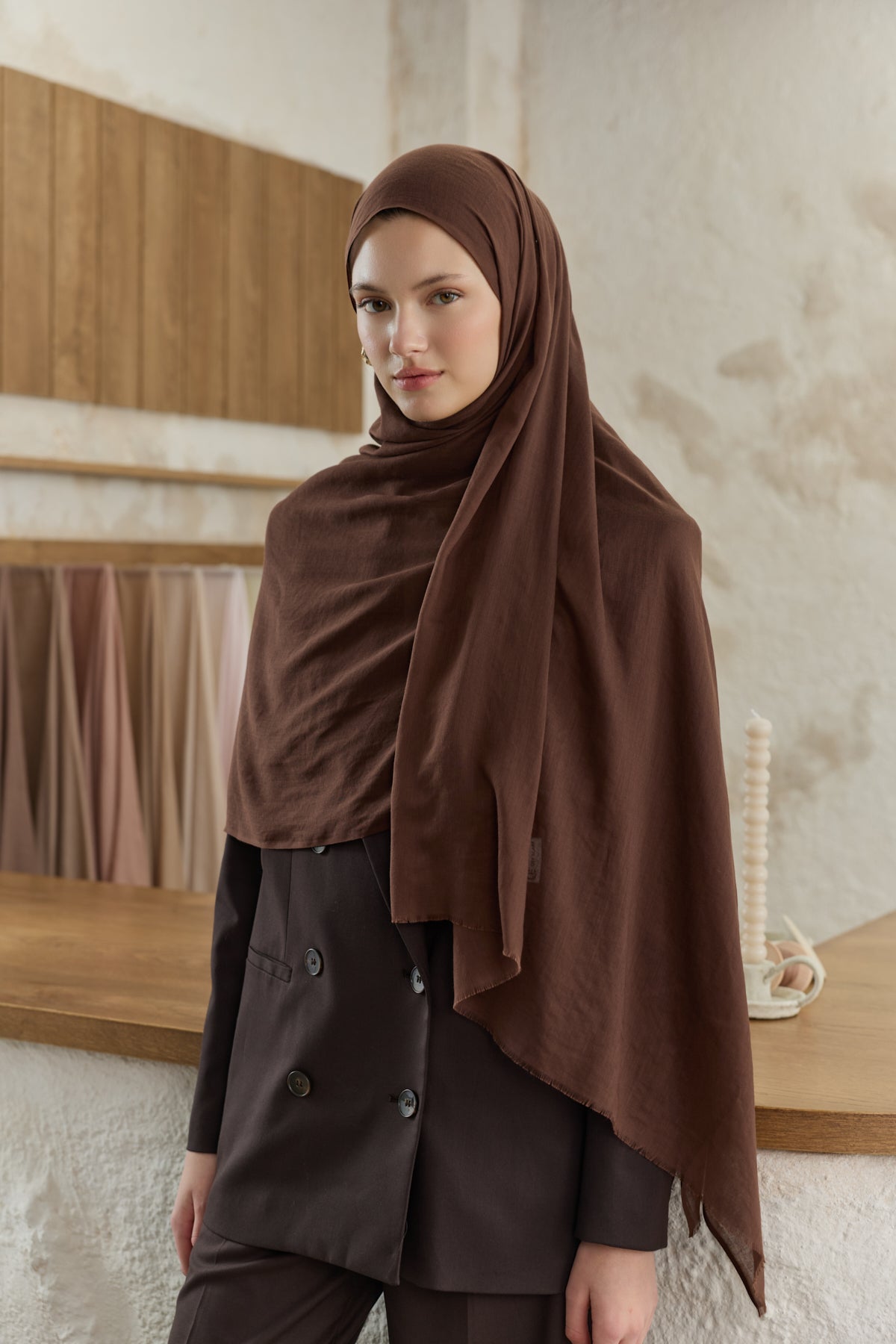 Soft Line Pamuk Şal Acı Kahve