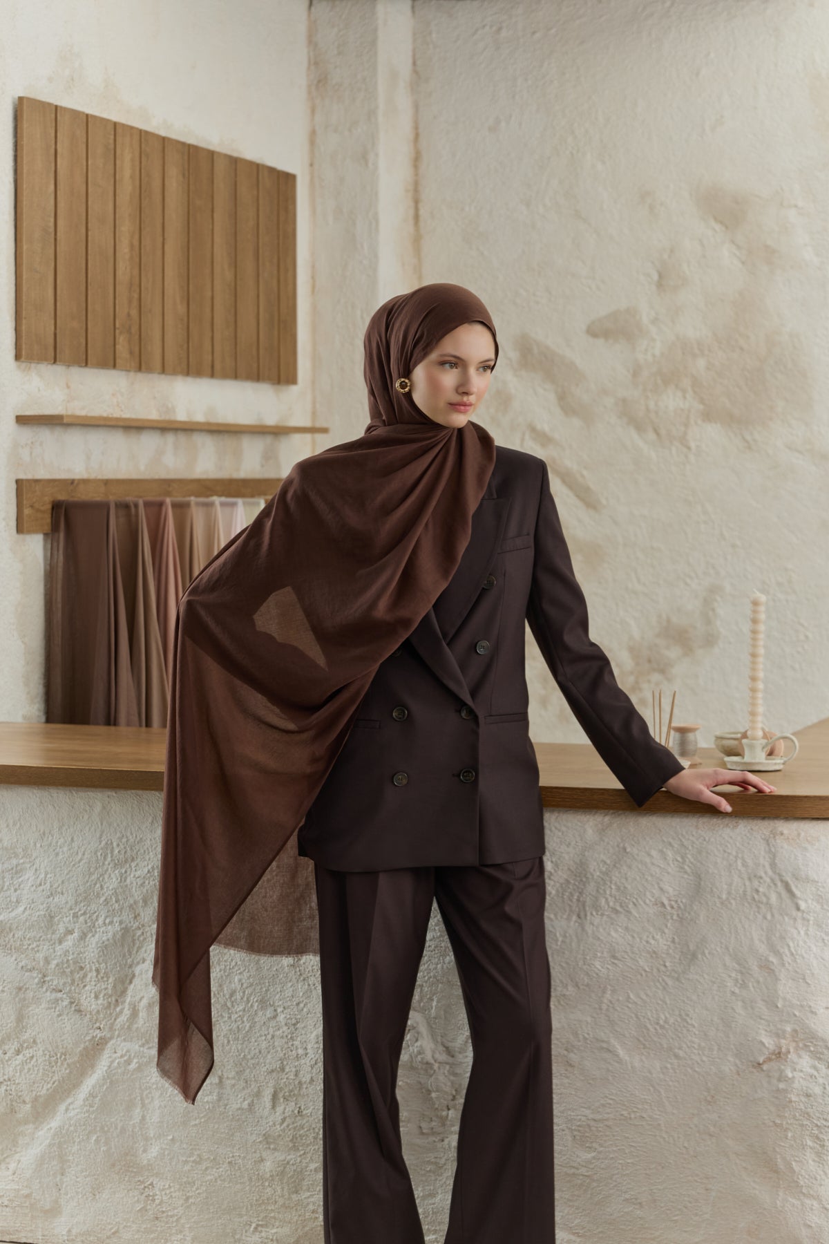 Soft Line Pamuk Şal Acı Kahve