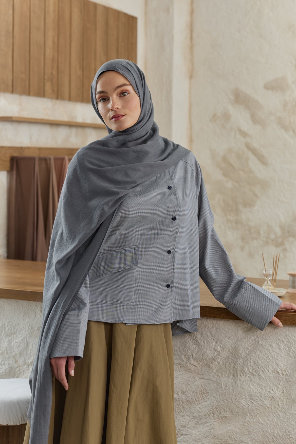 Soft Line Pamuk Şal Antrasit