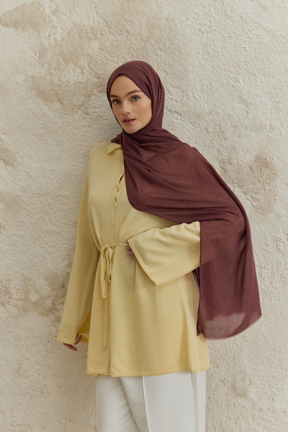Soft Line Pamuk Şal Mürdüm