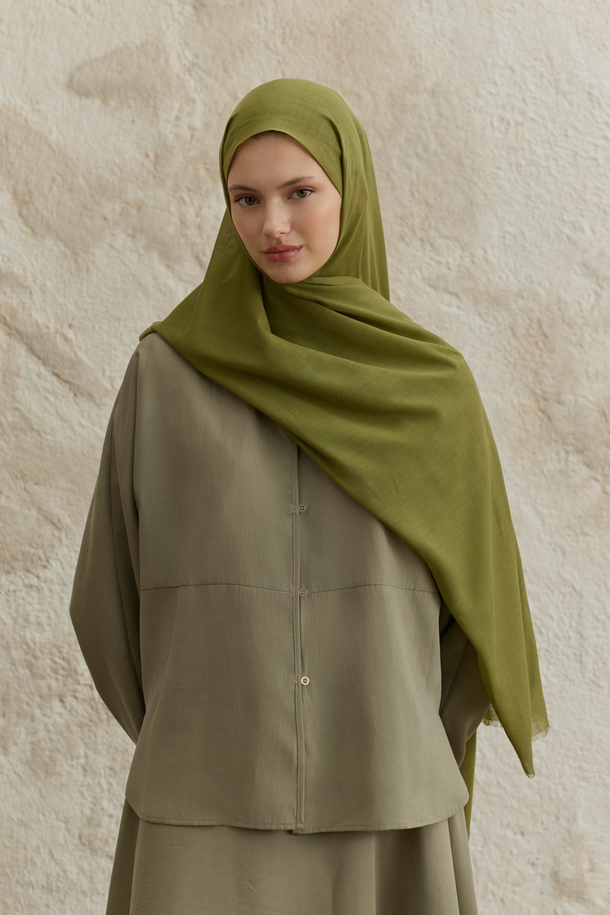 Soft Line Pamuk Şal Yağ Yeşili