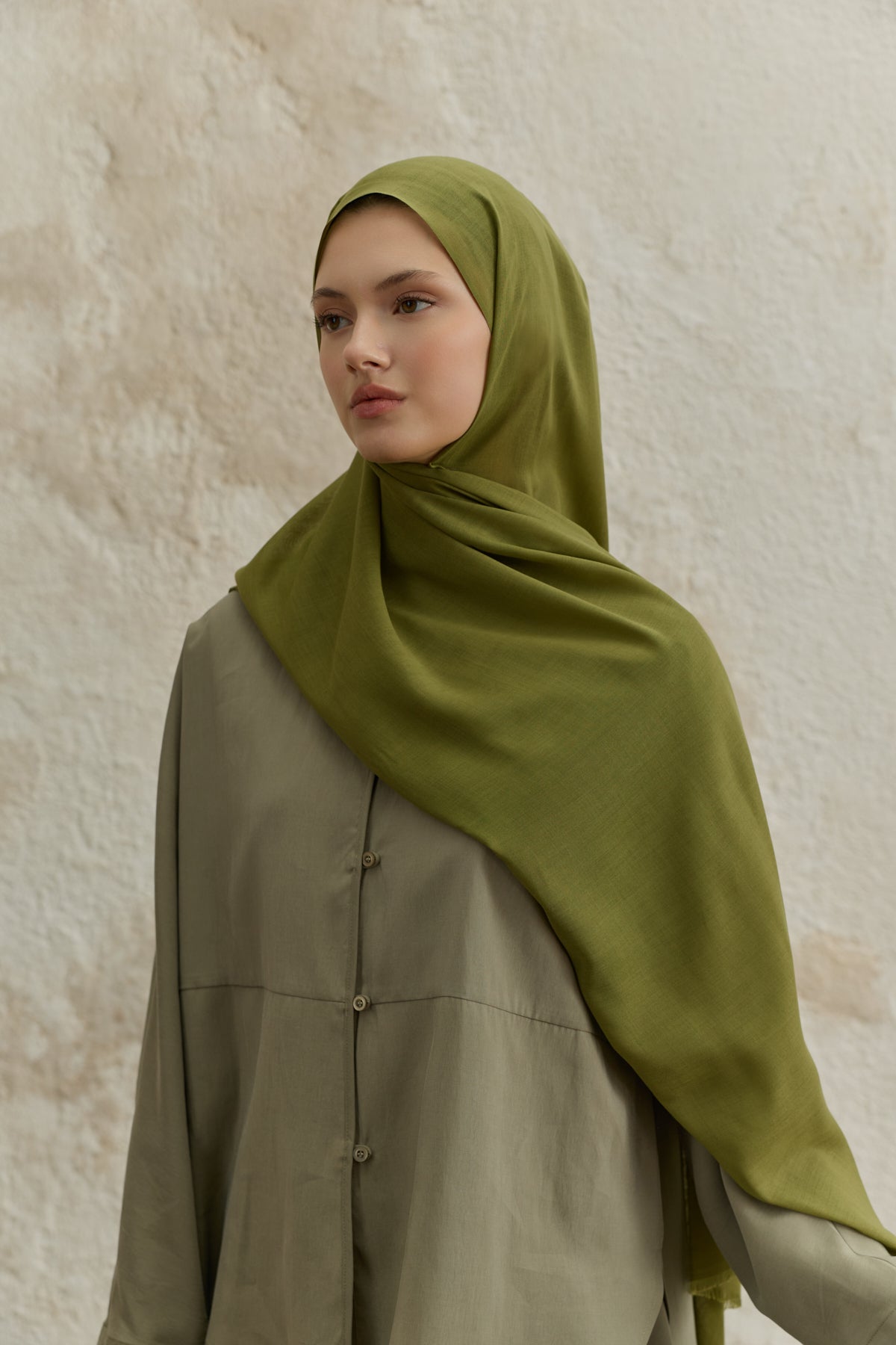 Soft Line Pamuk Şal Yağ Yeşili