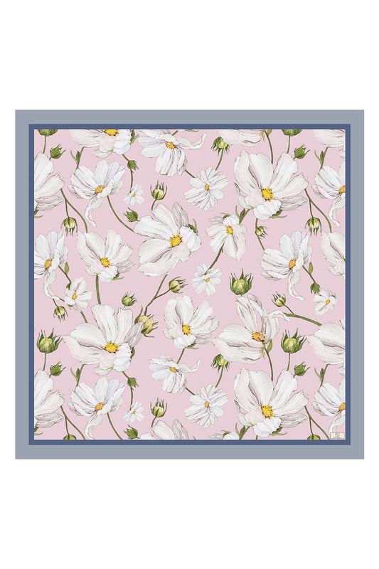 Çiçek Desenli Twill İpek Eşarp Leylak