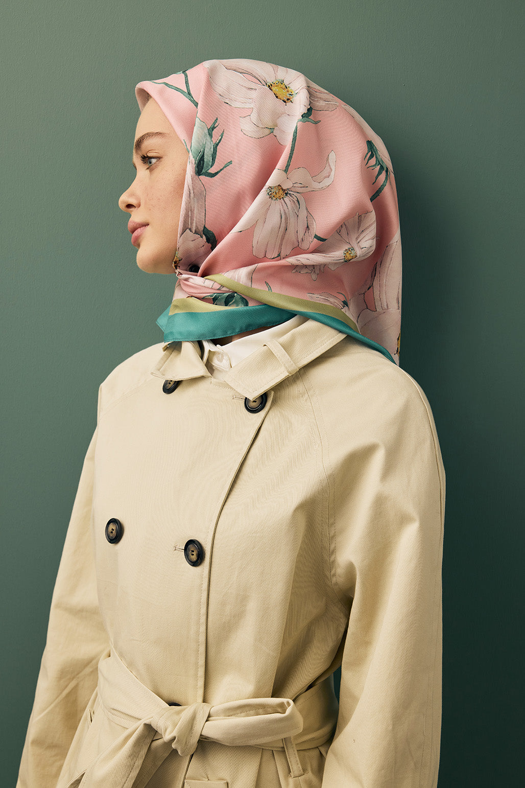 Twill İpek Eşarp Daisy Pudra