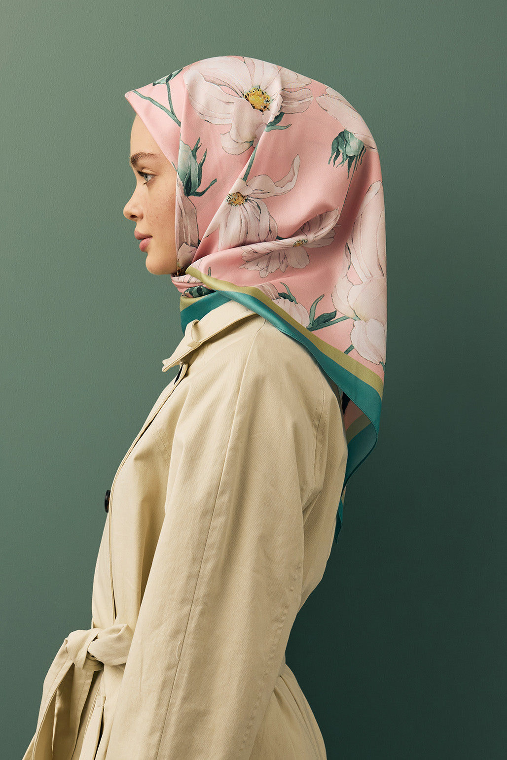 Twill İpek Eşarp Daisy Pudra