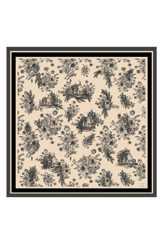 Siyah Desenli Twill İpek Eşarp
