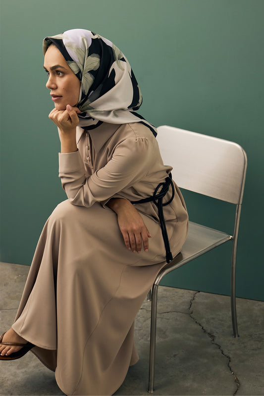 Twill İpek Eşarp Floral Siyah