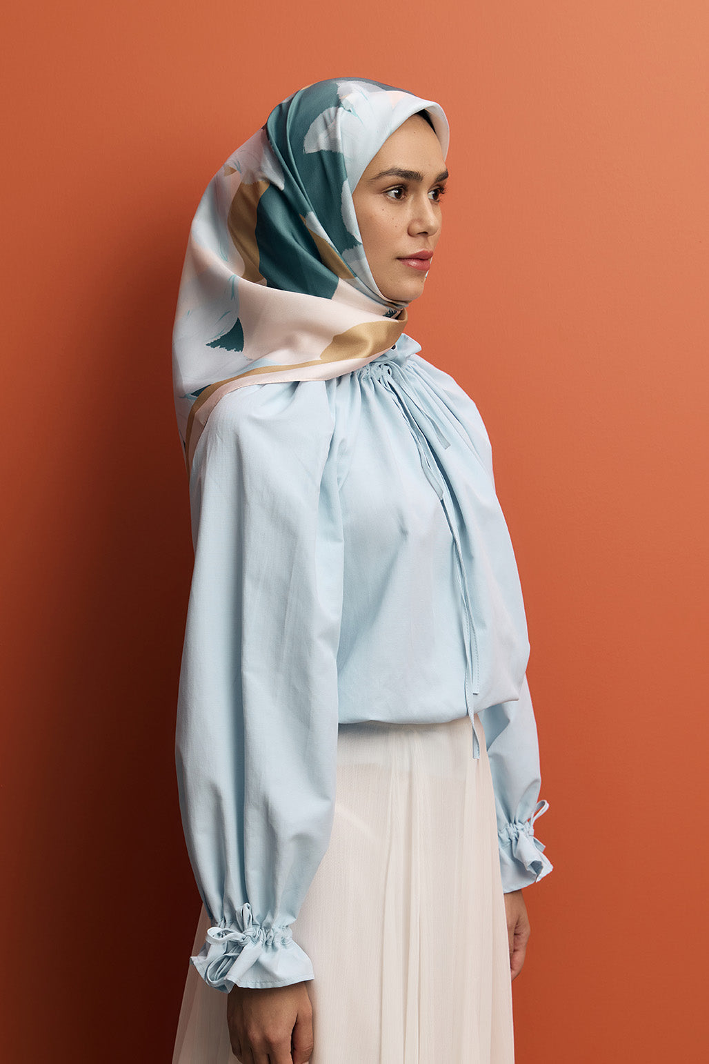Twill İpek Eşarp Floral Soft Mavi