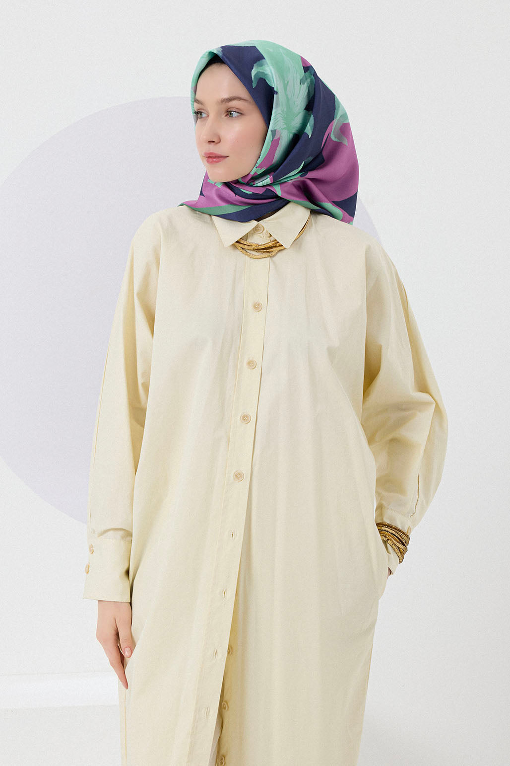Twill İpek Eşarp Floral Su Yeşili