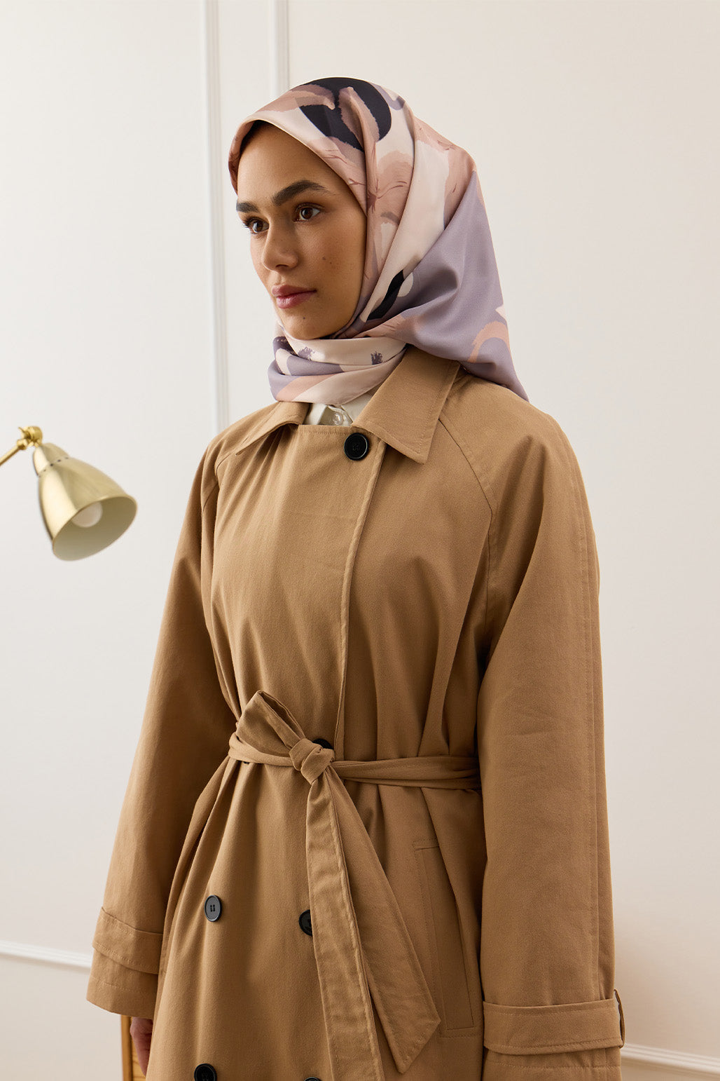 Twill İpek Eşarp Floral Vizon