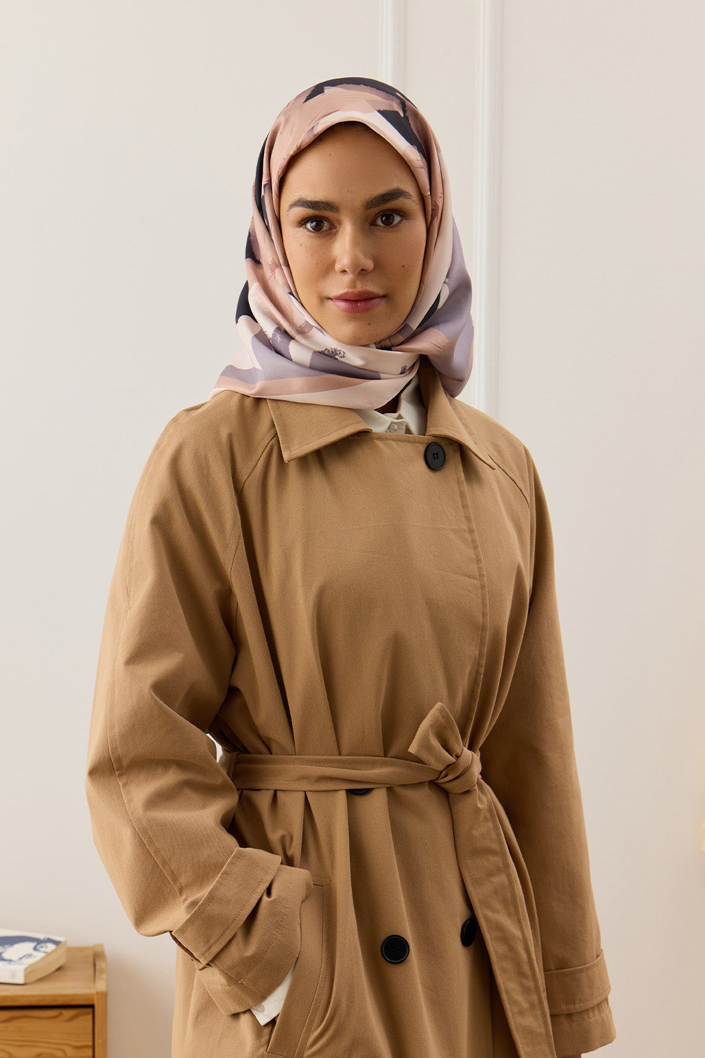 Twill İpek Eşarp Floral Vizon