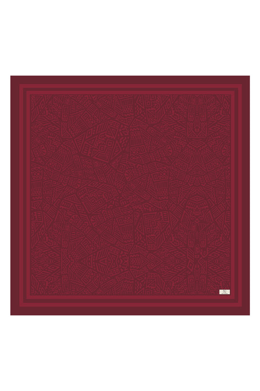 Bordo Desenli Twill İpek Eşarp