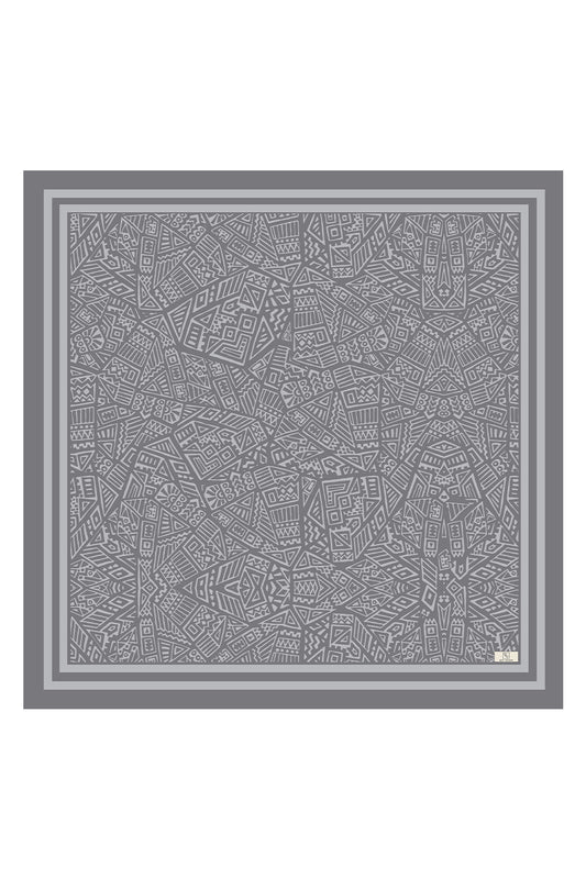 Gri Desenli Twill İpek Eşarp
