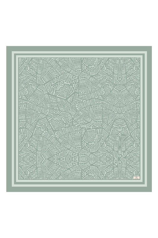 Yeşil Desenli Twill İpek Eşarp