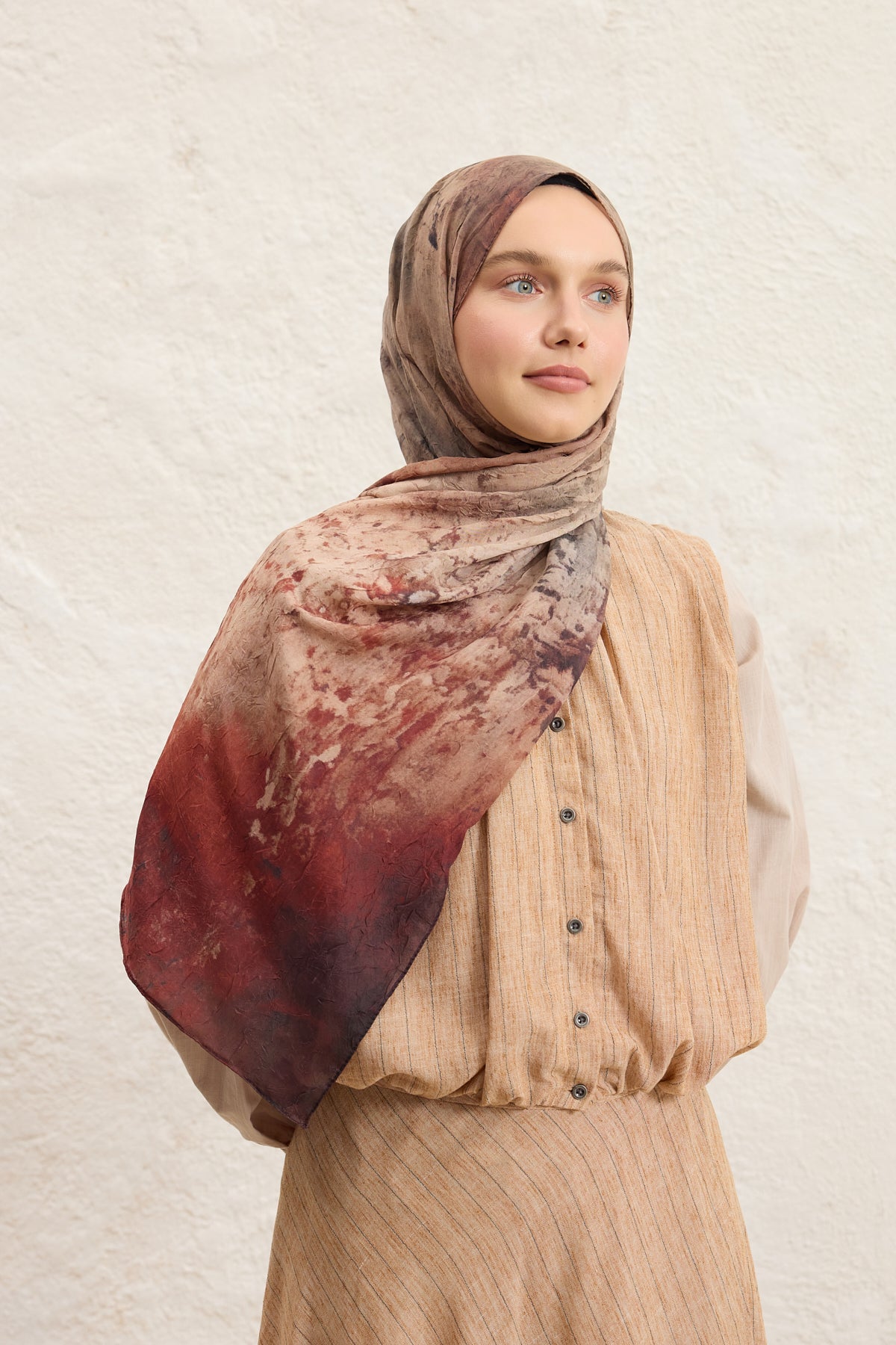 Vela Desenli Pamuk Şal Camel