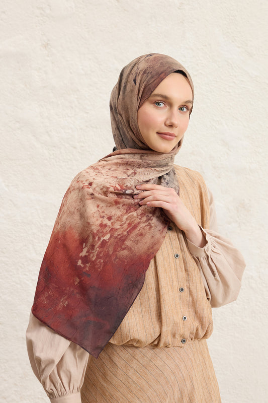 Vela Desenli Pamuk Şal Camel