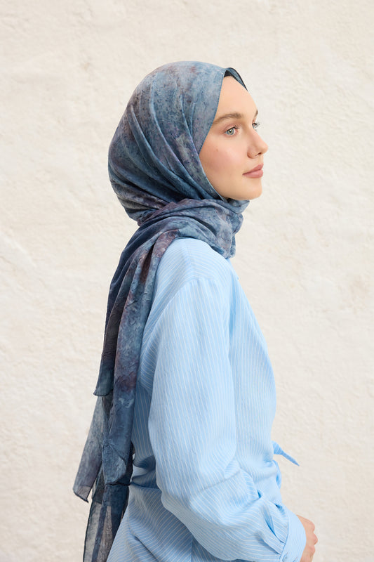 Vela Desenli Pamuk Şal Lacivert