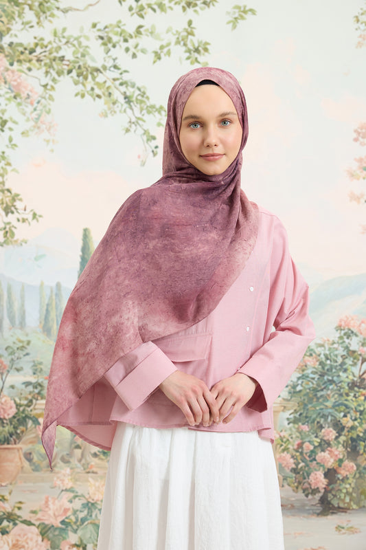 Vela Desenli Pamuk Şal Mürdüm