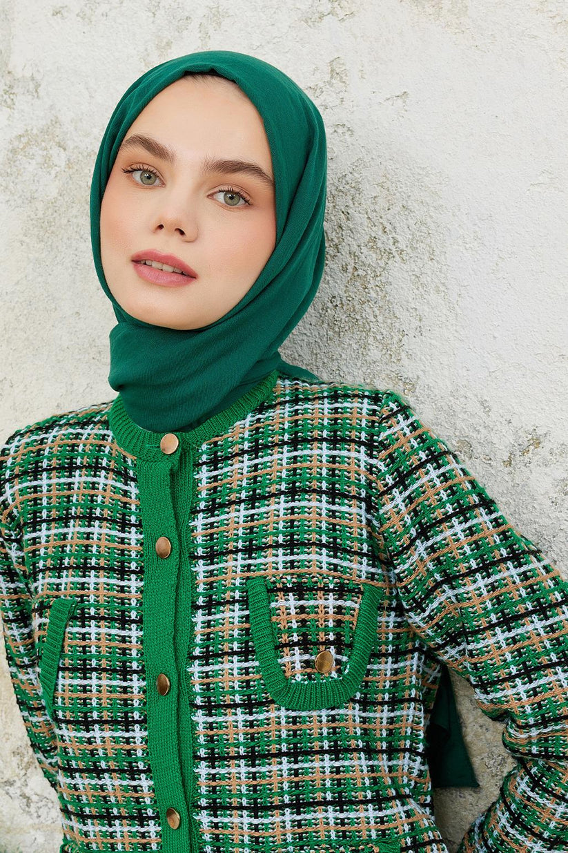 Pamuklu Kraş Şal Zümrüt Yeşil